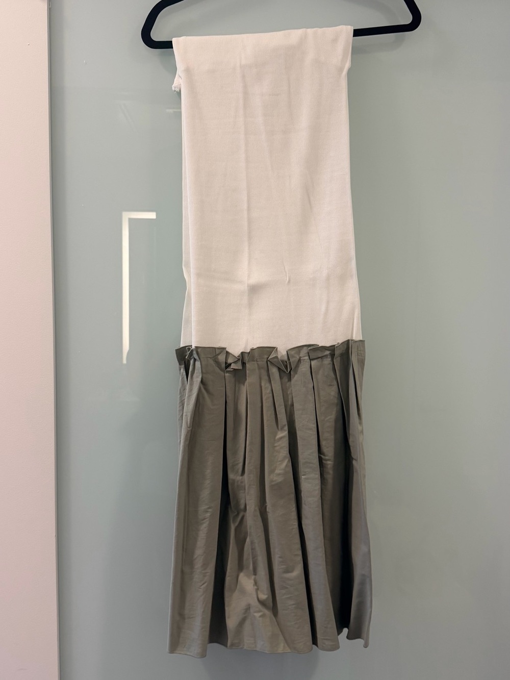 Pleated Two-Tone Tube Midi Dress in White and Olive